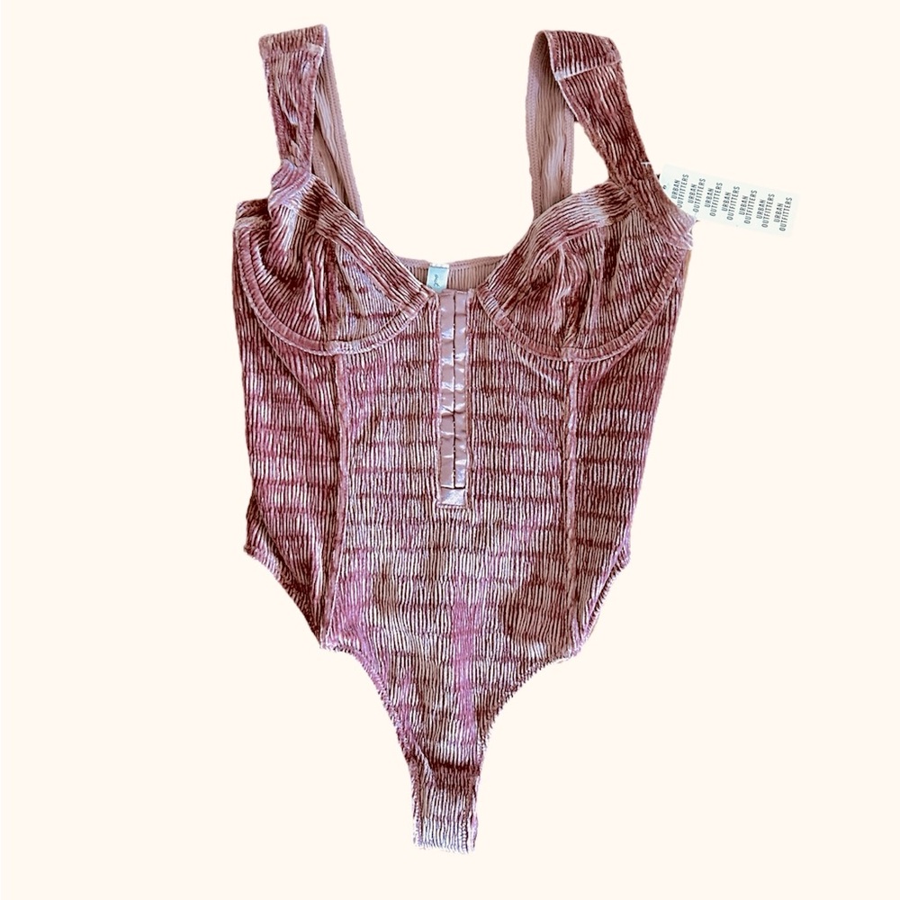 Out From Under Urban Outfitters Pink Corset Velvet Luna Bodysuit